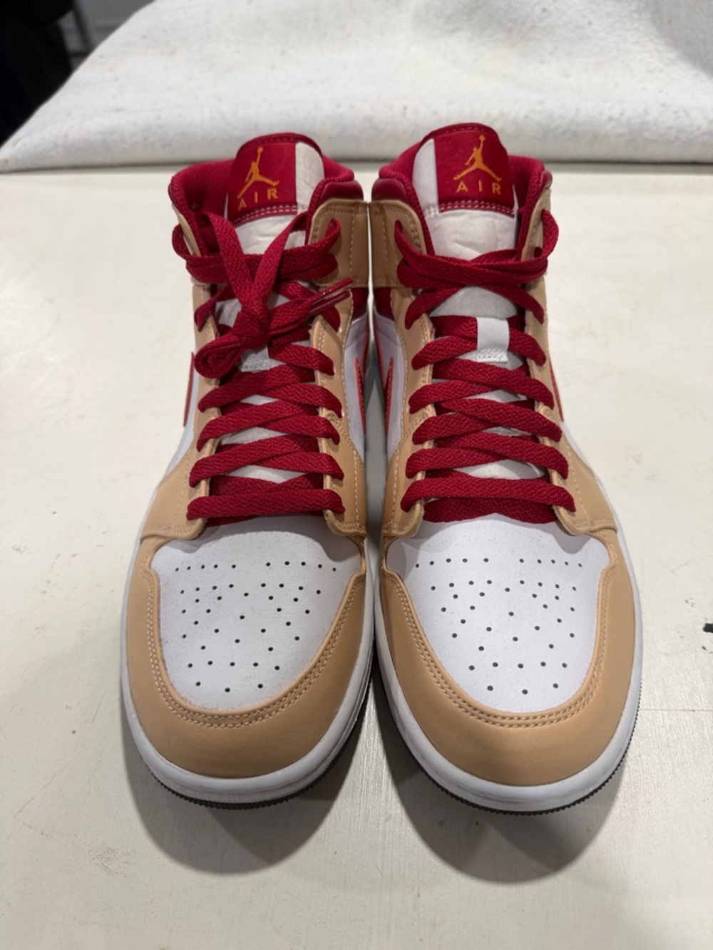 Nike Mid-Top Sneakers in White, Tan & Red - Picture 5 of 5